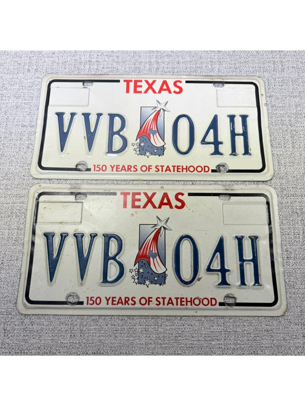 1995-1996 Texas 150 Years Statehood License Plates Matching Pair VVB 04H